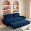 Queen Pull Out Sofa Bed, 3 In 1 Convertible Sleeper Sofa, Multi Functional Velvet Loveseat Bed - Blue - Image 6