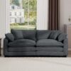 Modern Fabric Living Room Sofa With 4 Pillows Upholstered Large Deep Seating Loveseat Corduroy - Gray - Image 4