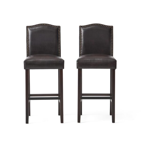 Bar Stools (Set of 2), Upholstered Barstools Armless, Rubber Wood Leg - Brown