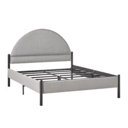 Queen Bed Frame Modern Upholstered Curved Headboard - Gray
