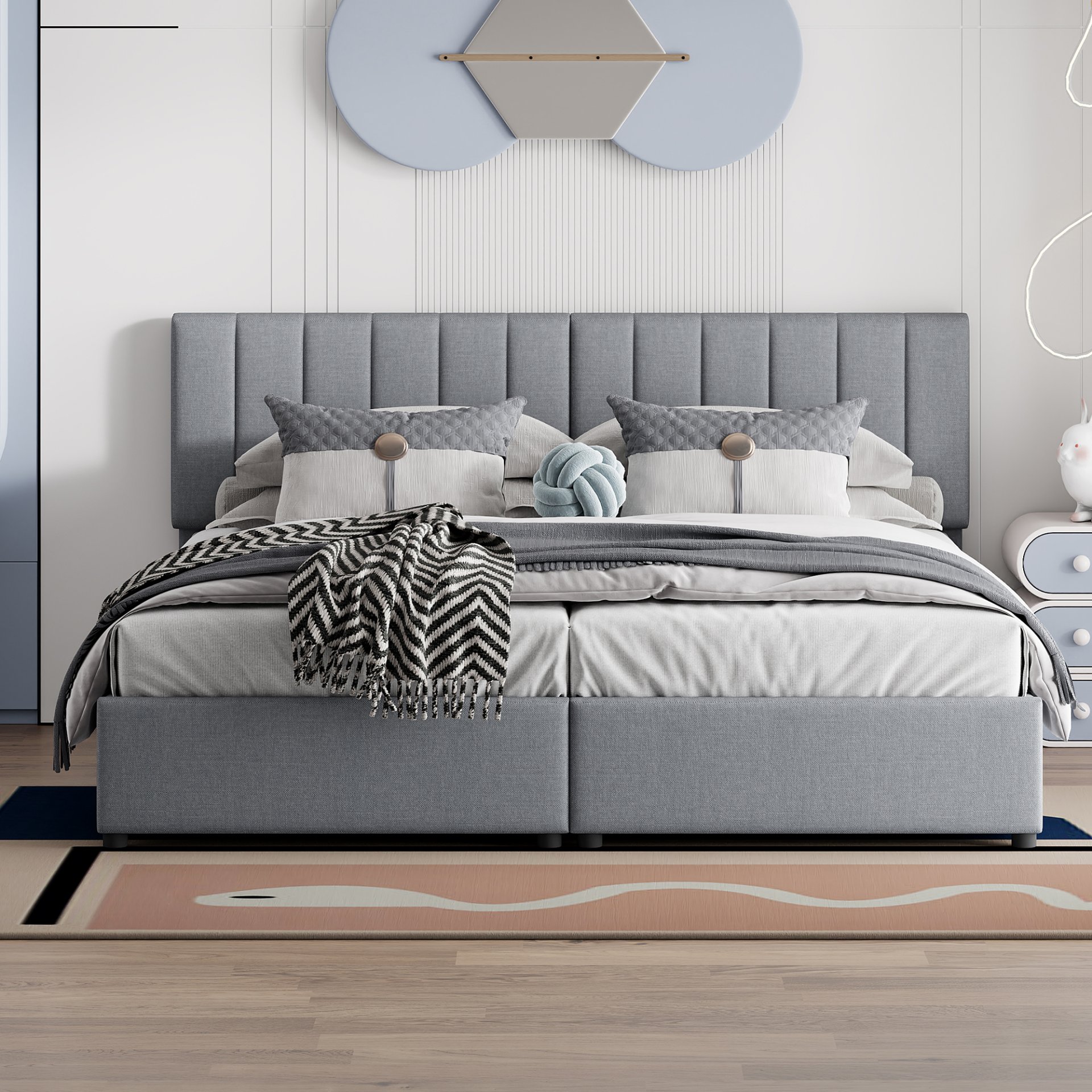 King Size Upholstered Platform Bed With A Hydraulic Storage System - Gray - Image 3
