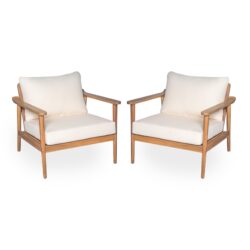 Mid Century Modern Outdoor Lounge Chair Set With Cushions Wood Frame For Patio, Garden, Or Balcony - Teak