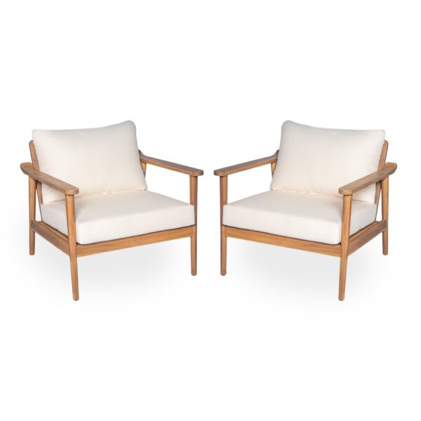 Mid Century Modern Outdoor Lounge Chair Set With Cushions Wood Frame For Patio, Garden, Or Balcony - Teak
