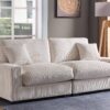 Modular Sectional Sofa, 4 Seater Oversized Sectional Sofa, Corduroy Fabric With 2 Ottoman Bench And 2 Pillows, Modular Sectionals Sofa Couch For Living Room - Cream - Image 9