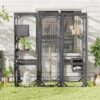 Outdoor Diy Cat House Catio With Double Enter Doors, Platforms, And Condos - Dark Gray - Image 4