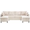 Sectional Sofa Pull Out Sofa Bed Versatile Sofa Sleeper With Large Storage Space, Two USB Ports And Two Cup Holders For Living Room - Beige - Image 18