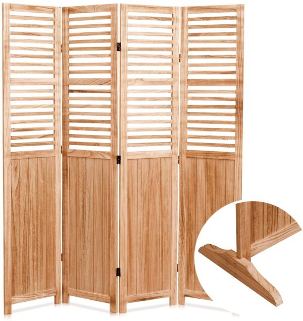 Panel Solid Wood Folding Room Divider - Natural