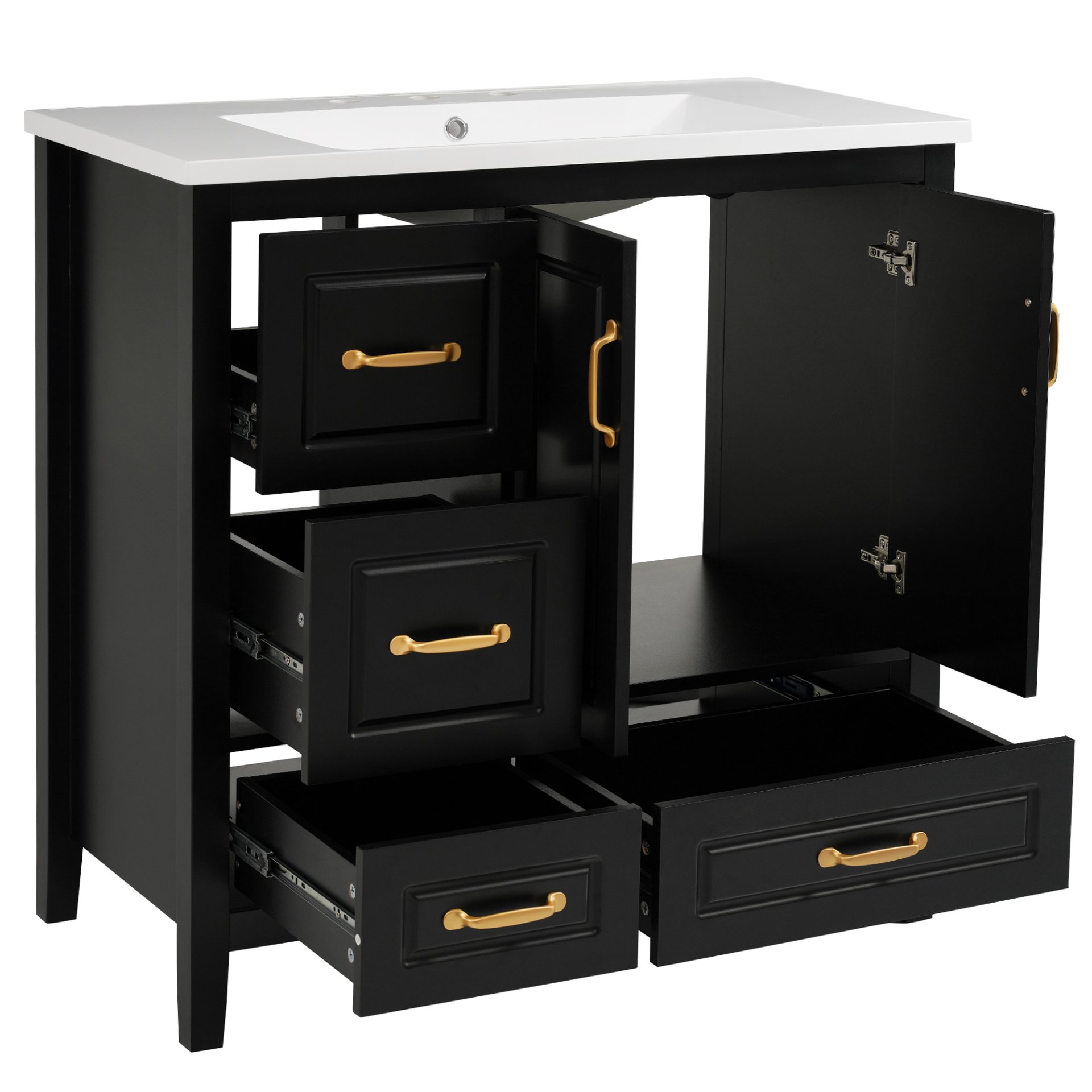 Bathroom Vanity With Sink, Soft Closing Doors & Drawers, Metal Handles - Black - Image 14