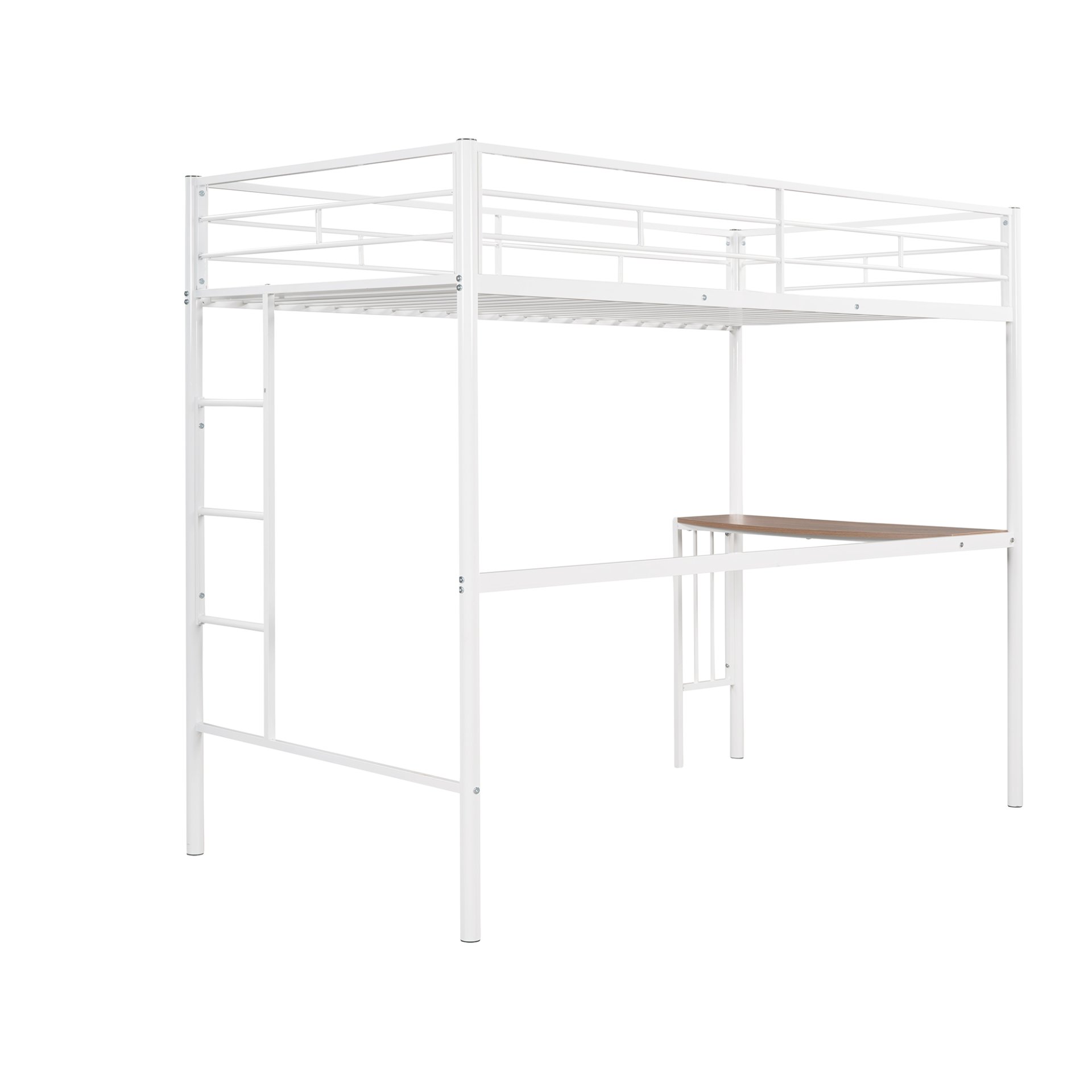Twin Over Full Metal Bunk Bed With Desk, Ladder And Quality Slats For Bedroom - Metallic White - Image 14