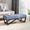 Upholstered Ottoman With Button Tufted Waffle Stitch And Black Geometric Legs - Light Blue - Image 8