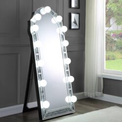 Noralie - Mirrored Faux Diamonds Floor Mirror - Silver