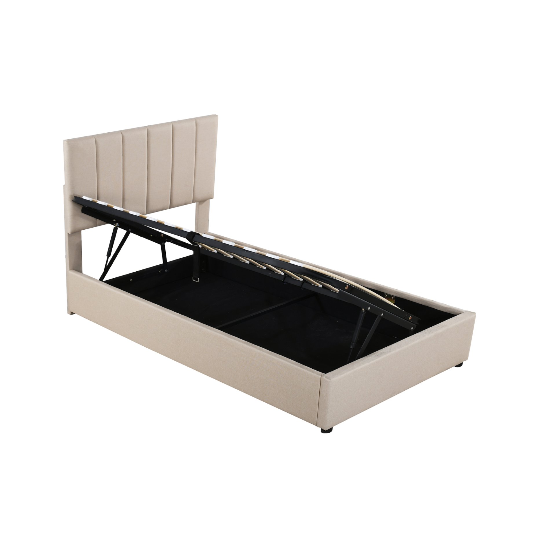 Twin Size Upholstered Platform Bed With A Hydraulic Storage System - Beige - Image 4