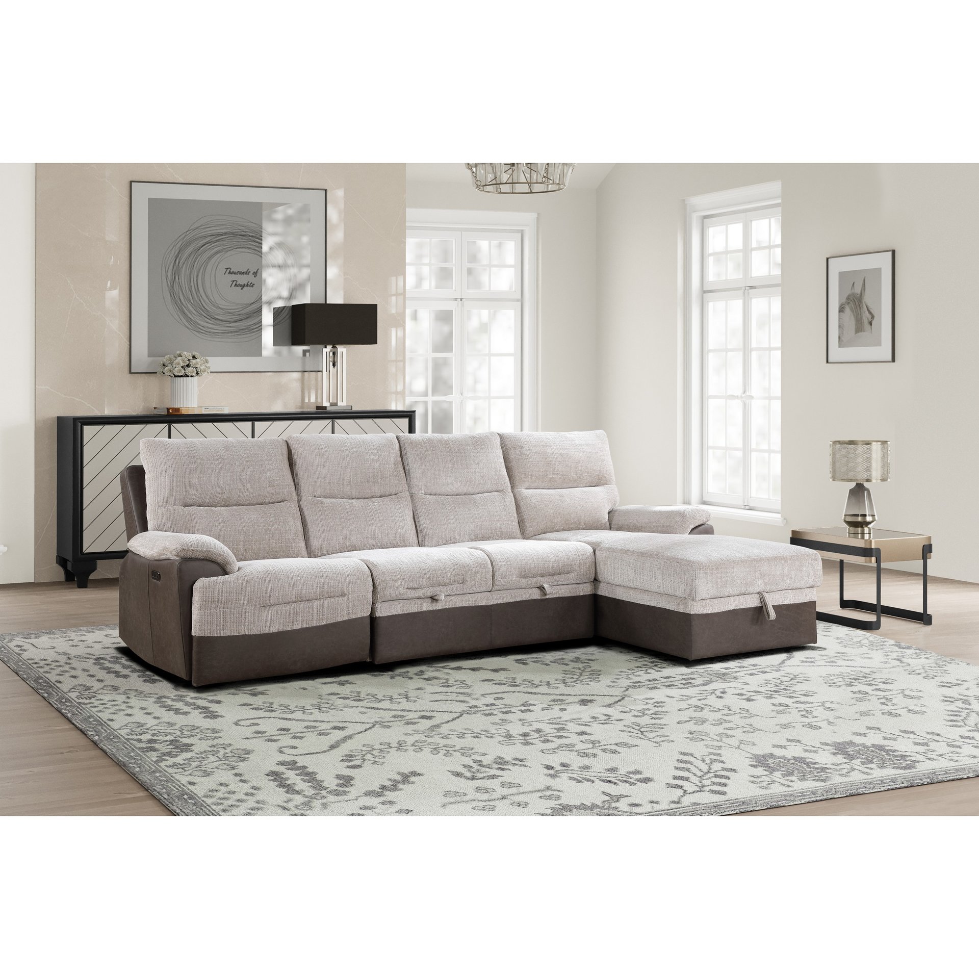 Kia - Sectional With Power And USB - Beige / Brown - Image 2