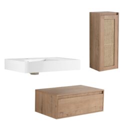 Modern Imitative 30 Inch Wall Mounted Bathroom Vanity With Resin Sink And Side Cabinet - Imitative Oak