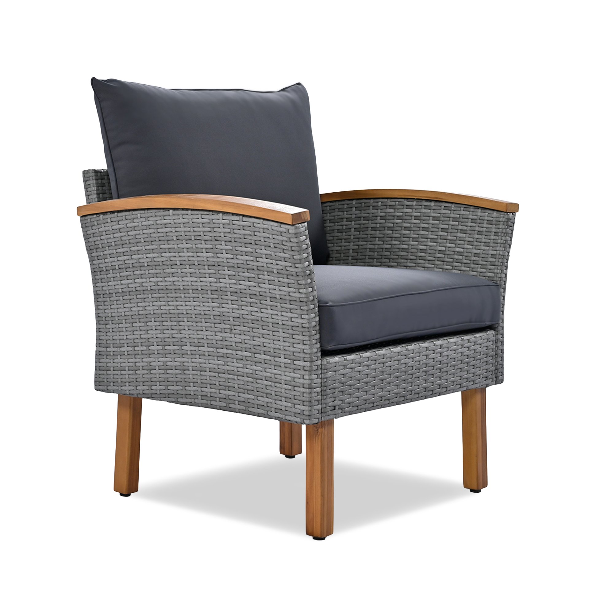 9 Piece Patio Rattan Furniture Set, Outdoor Conversation Set With Acacia Wood Legs And Tabletop, PE Rattan Sectional Sofa Set With Coffee Table, Washable Cushion - Gray - Image 10