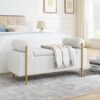 Elegant Upholstered Linen Storage Bench With Cylindrical Arms And Iron Legs - White - Image 4