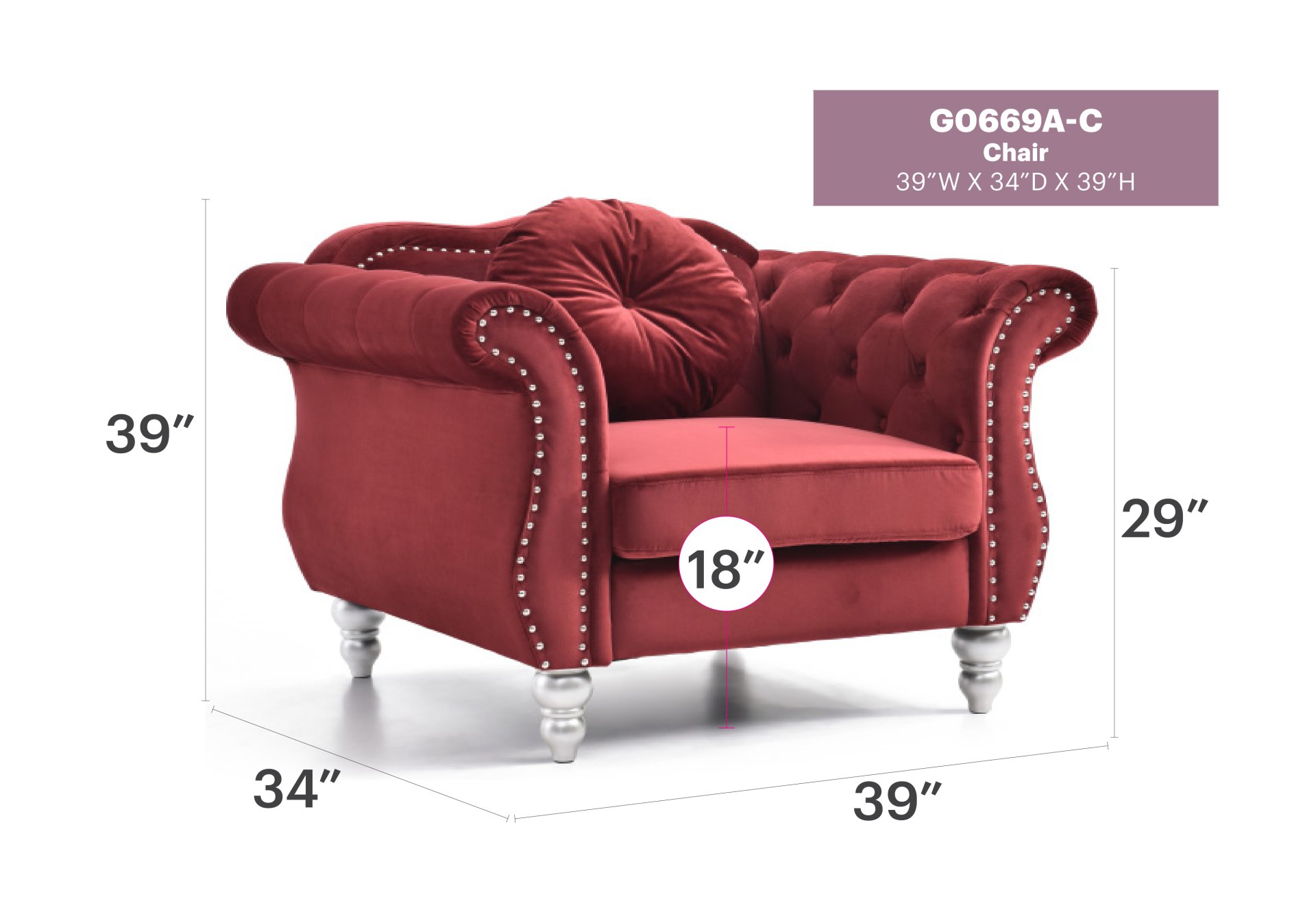 Chic Transitional Chair - Burgundy - Image 2