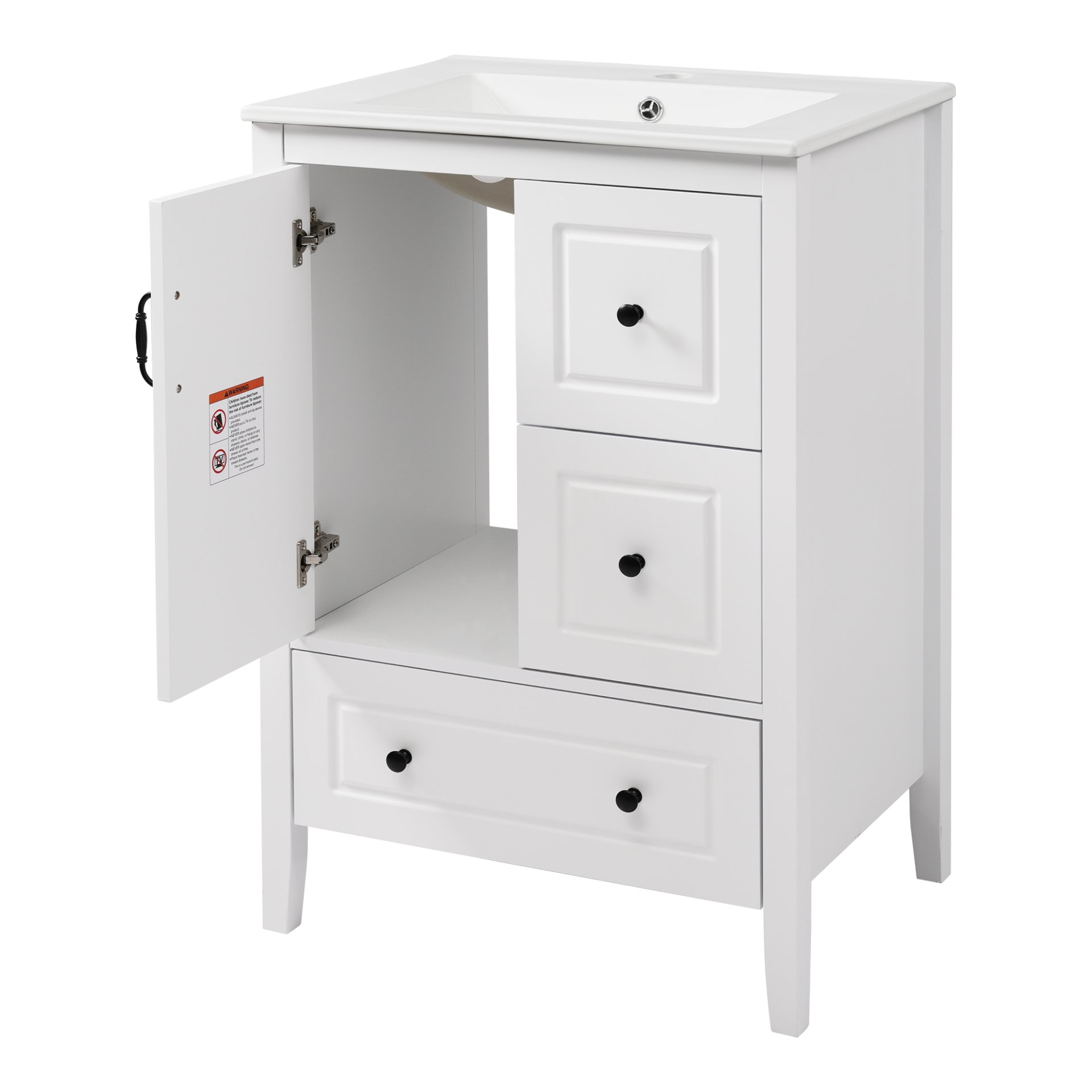 Retro Bathroom Vanity With Sink, Soft Closing Cabinet & Drawers - White - Image 14