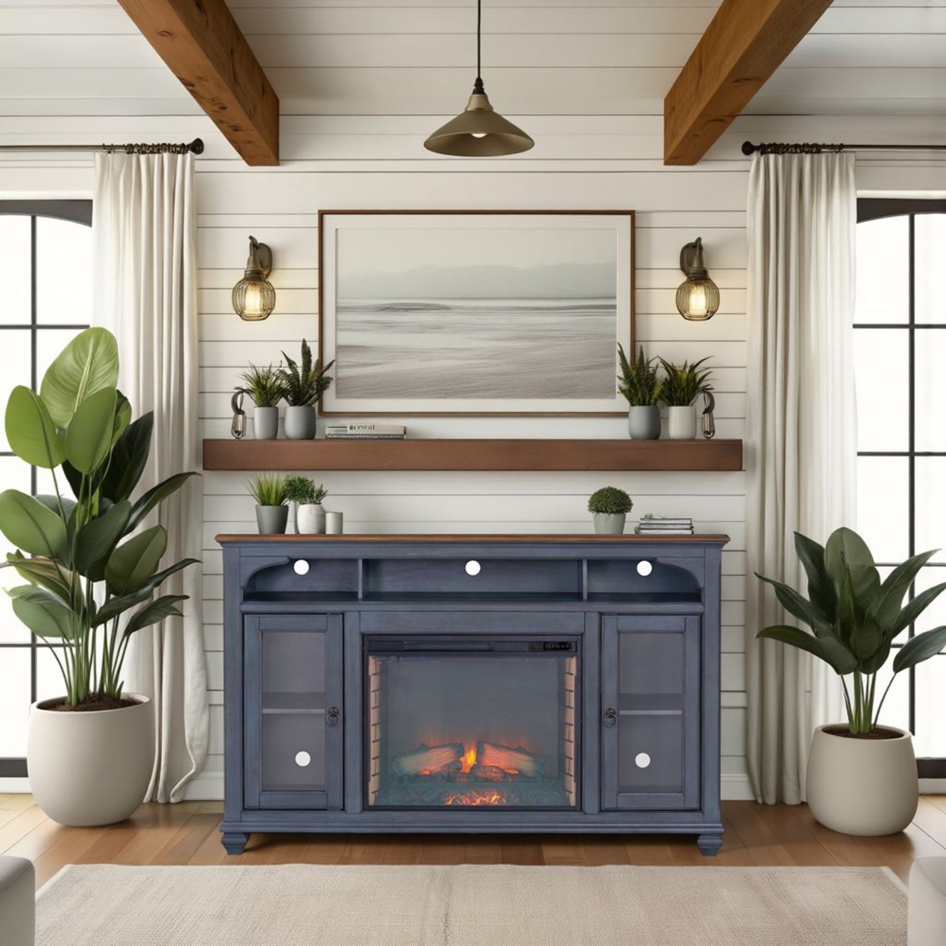 Americana - 66 In Fireplace TV Stand For TVs Up To 80" - Blue - Image 3