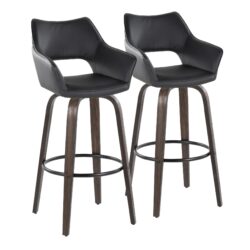Mustang - Contemporary Fixed Height Barstool With Swivel With Round Footrest (Set of 2) - Walnut / Black