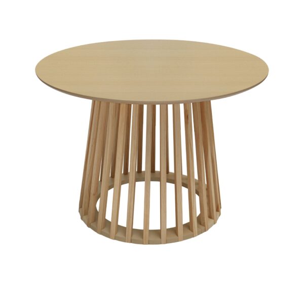 Modern Round Coffee Table With Grille Molding For Living Room, Bedroom, Or Balcony - Oak