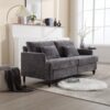 Mid Century Modern Chenille Fabric Loveseat Sofa, 2 Seat Upholstered Couch, Brown Wood Feet - Gray - Image 7