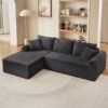 Full Compression Chaise Lounge Set Modular Corduroy Sectional With Arched Armrests Non Slip Base Includes 3 Back Cushions & 2 Throw Pillows - Dark Gray - Image 4