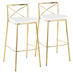 Modern Charlotte - Contemporary Fixed Height Barstool (Set of 2) - Gold / White