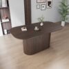 Modern Dining Table With Vertical Striped Legs And Elegant Table Top For 4 - 8 People - Brown - Image 7