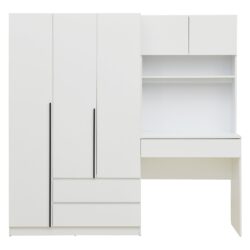 3 Door Storage Desk Wardrobe For Bedroom With Shelves And 3 Drawers - White