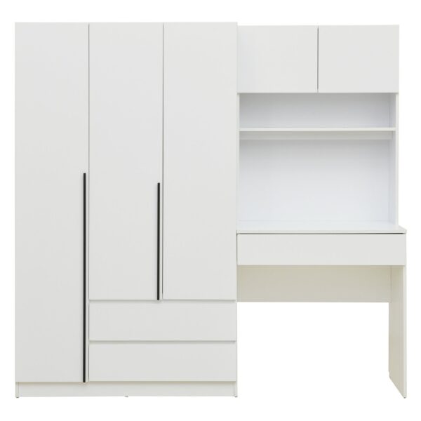 3 Door Storage Desk Wardrobe For Bedroom With Shelves And 3 Drawers - White