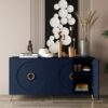 Modern Lacquered 4 Door Wooden Cabinet Sideboard Buffet Server Cabinet Storage Cabinet, For Living Room, Entryway, Hallway, Office, Kitchen And Dining Room - Navy Blue - Image 3
