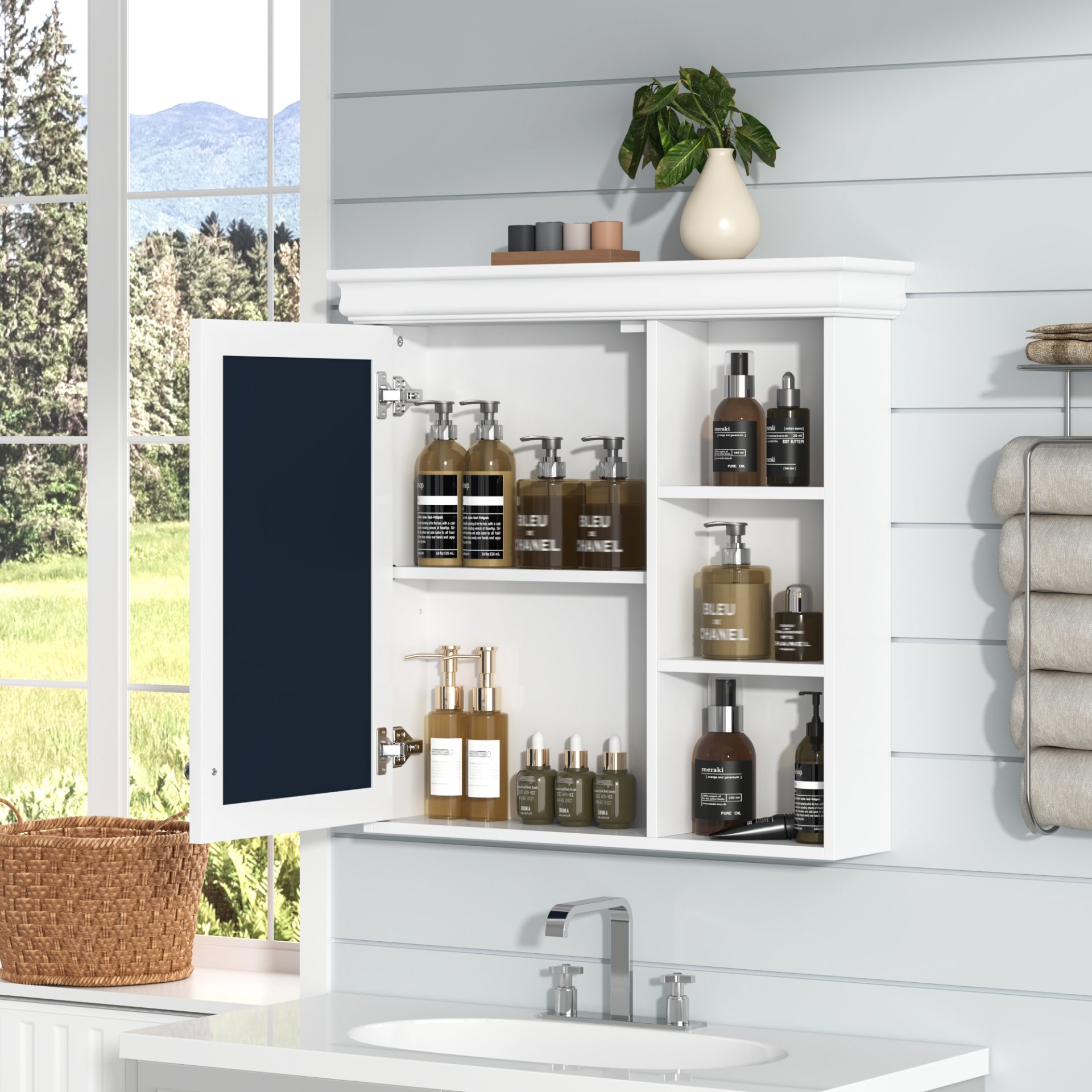 Bathroom Medicine Cabinet With Mirror, Wall Mounted Mirror Cabinet & Storage Organizer, Over The Toilet Storage White Storage Cabinet For Bathroom - White - Image 4