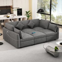 Sectional Sofa Modular Sofa U - Shaped Sofa Couch Sofa Bed L - Shaped Sofa With A Movable Ottoman And Two USB Ports For Living Room - Gray