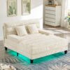 Chaise Bed Lounge Sofa Chair With Adjustable Backrest And LED Light Strip - Beige - Image 2