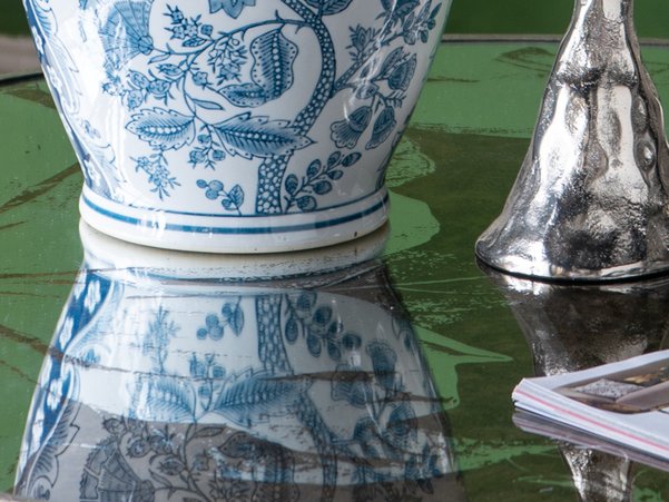 Large Mirrored Dining Table With Elegant Floral Design And - Silver Multi - Image 2