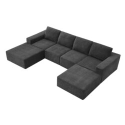 Modular U Shaped Sectional With Ottomans, Luxury Cloud Floor Couch With Deep Seat Fully Compressed Upholstered Sofa - Dark Gray