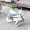Modern Round Glass Coffee Table With Tempered Glass Countertop - White - Image 2