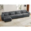 Modern Velvet L Shaped Sectional Cloud Sofa Convertible 4 Seater Modular Couch With Pillows - Gray - Image 7
