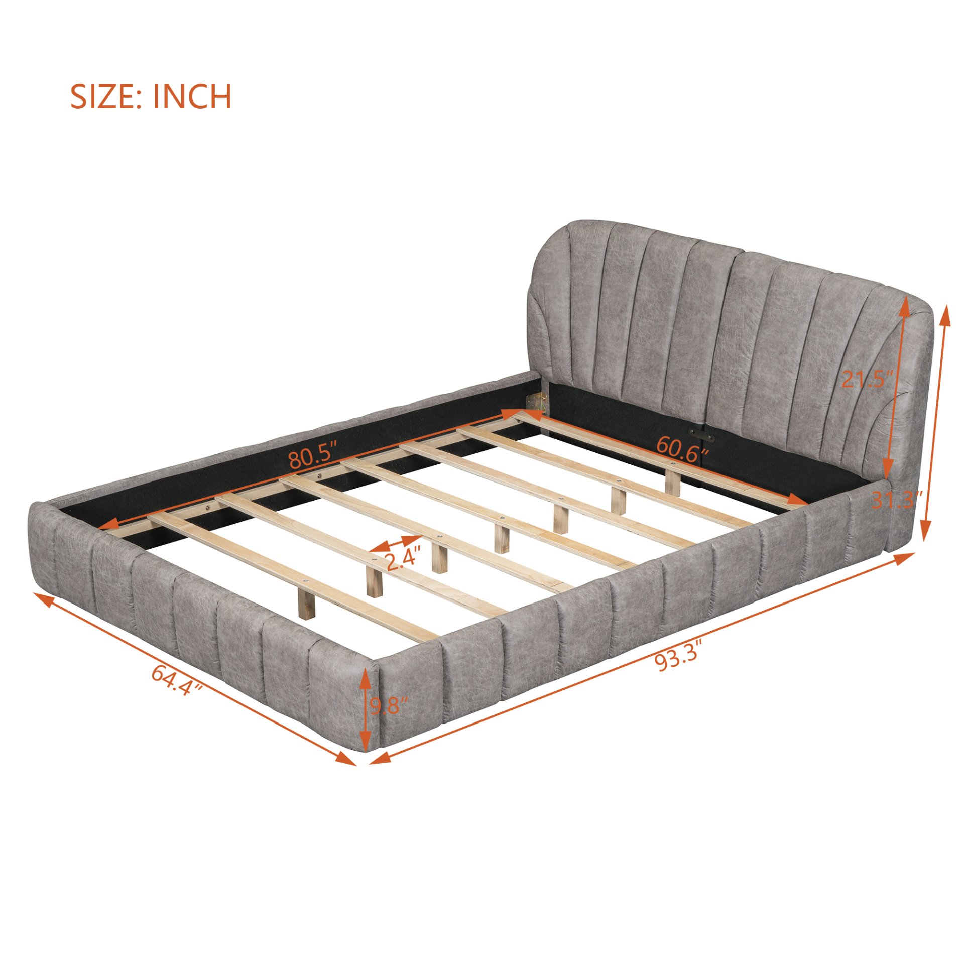 Queen Size Upholstered Platform Bed, Polyester - Gray - Image 14