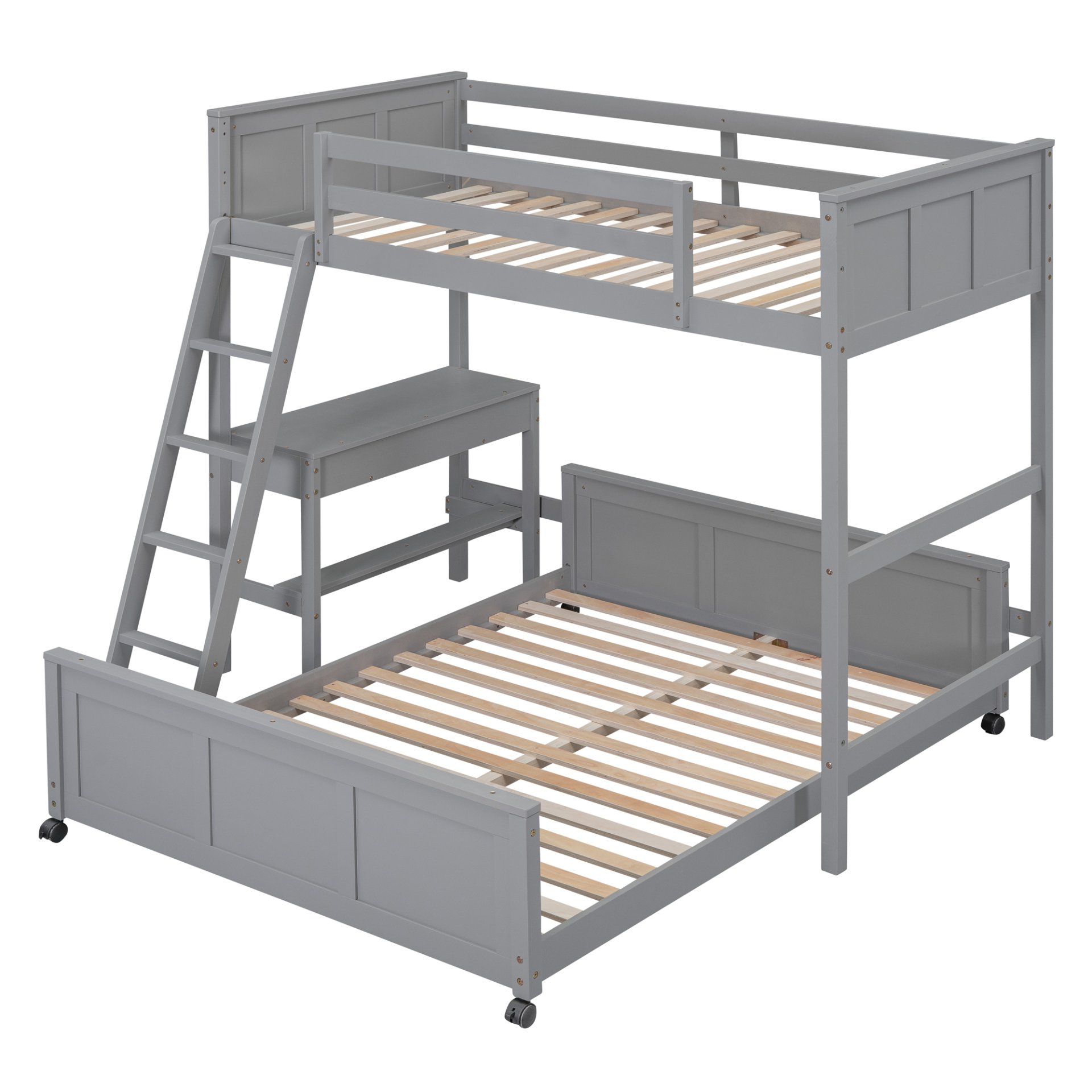 Twin Over Full Bunk Bed With Desk - Gray - Image 8