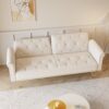 Luxurious Velvet Sofa Bed With Nail Head Trim And Matching Pillow - Beige - Image 4