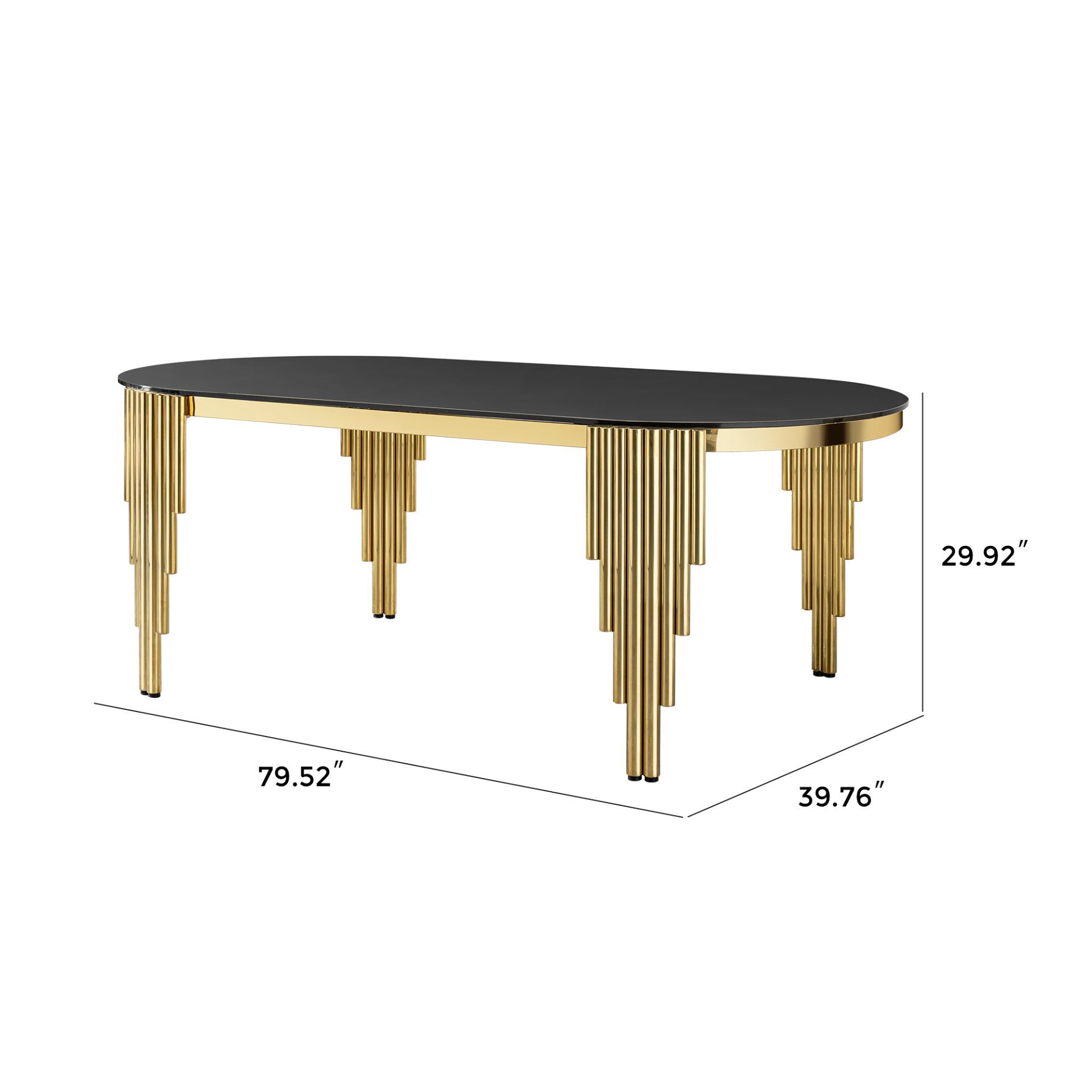 Glass Top Oval Dining Table With Gold Stainless Steel Base For 8 Seats - Gold / Black - Image 3