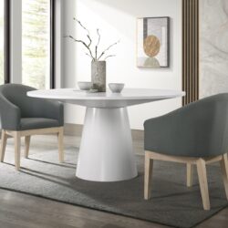 Jasper - 3 Piece Round Dining Table Set With Gray Barrel Chairs (Set of 3) - White