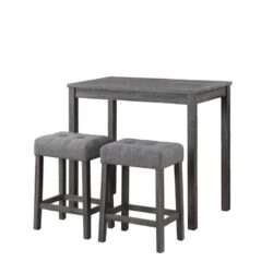 Lux - 3 Piece Counter Height Pub Table With Tufted Stools (Set of 3) - Gray