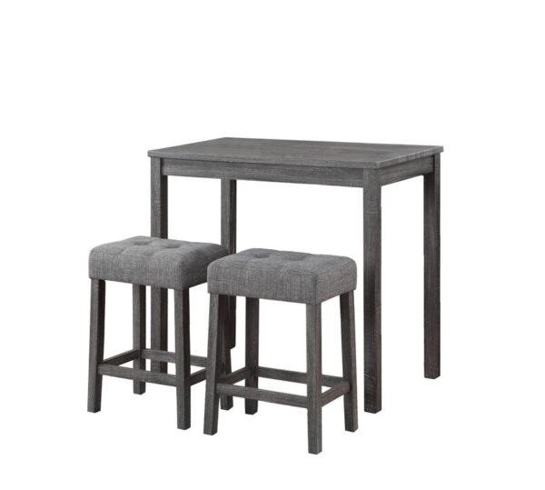 Lux - 3 Piece Counter Height Pub Table With Tufted Stools (Set of 3) - Gray