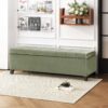 Wendover - Elegant Velvet Tufted Storage Bench With Lift Up Top And Birch Wood Legs - Pale Green - Image 2
