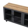 Farmhouse TV Stand With Solid Wood Gourd Shaped Legs For TVs Up To 70", Entertainment Center With Bookshelves & Tempered Glass Doors, Media Console With Adjustable Shelves, Living Room - Black / Natural - Image 16