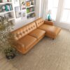Allison - Right Facing Leather Sectional Sofa - Tan - Image 10