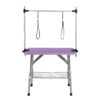 Folding Dog Pet Grooming Table Stainless Steel Frame, Rubber Mat On Board With Adjustable Arm And Clamps Pet Dog Cat Grooming Table - Purple - Image 3